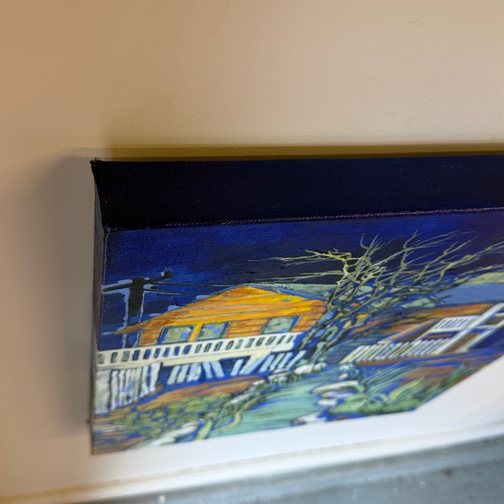 Original Acrylic Painting, Vibrant Blue and Green Home, 16x20” Wall Art - Picture 8 of 9